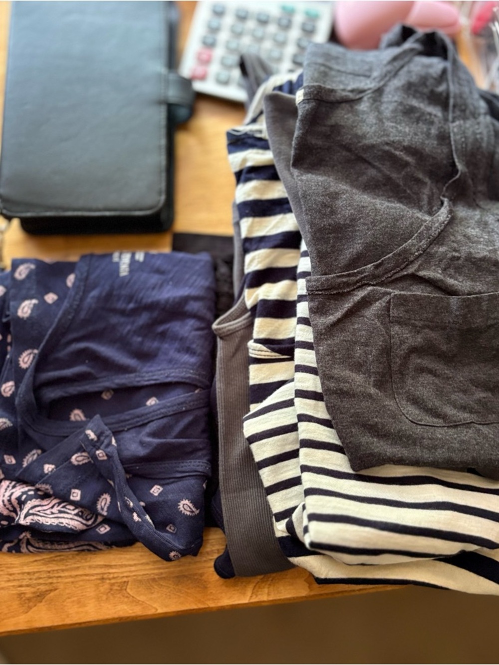 Stacked Women's Tops - Navy, Black, Gray Stripes